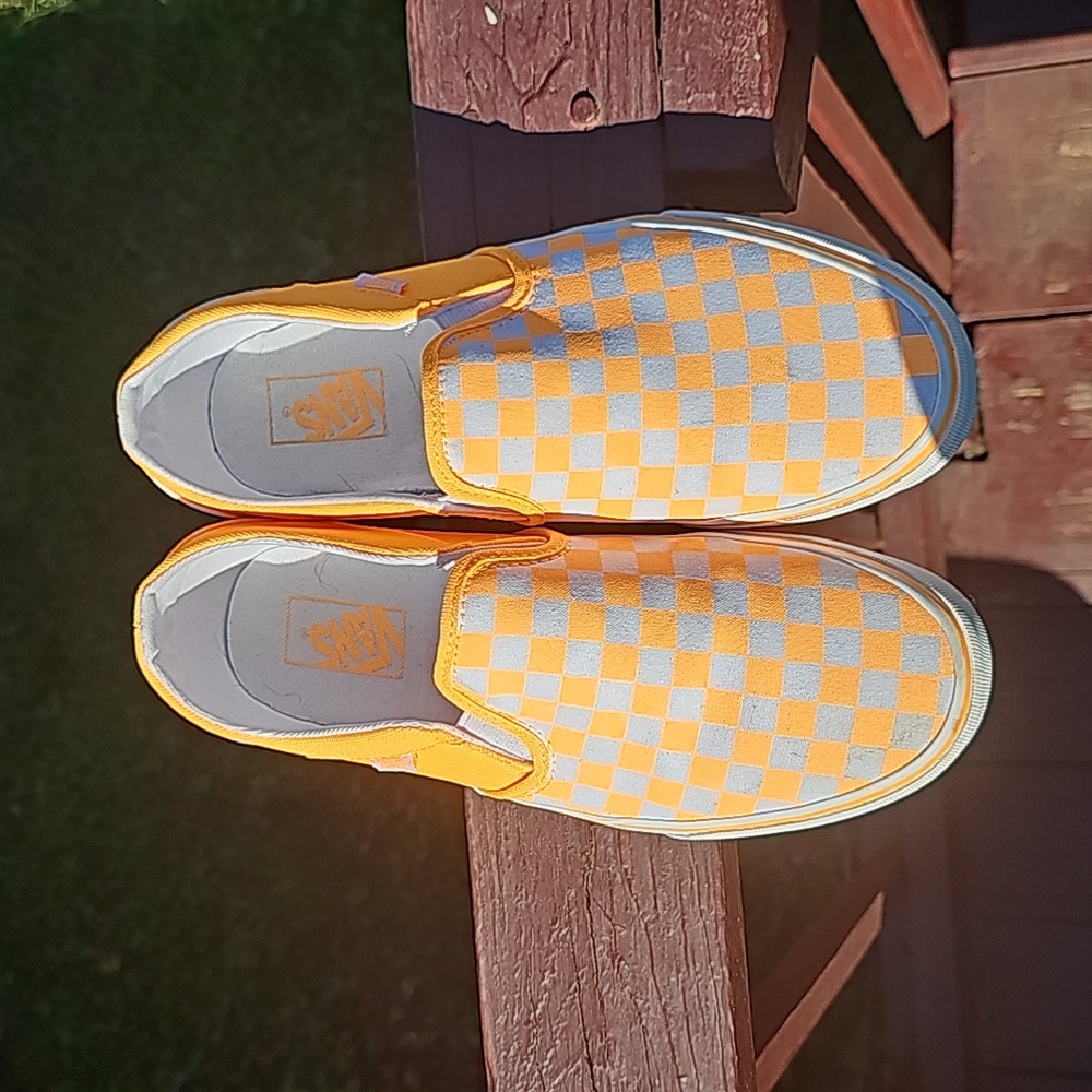 Orange  women  size 11 checker vans off the wall shoes